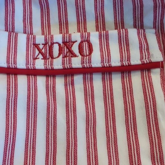 Petite Plume Pima Pajama Set In Antique Red Size Large Striped Embroidered EUC - Picture 14 of 16